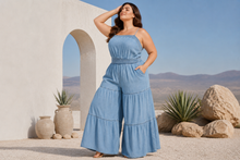 Load image into Gallery viewer, PLUS - Curvy Chic Smocked Denim Jumpsuit