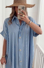 Cargar imagen en el visor de la galería, Striped Diamante Oversized Midaxi Shirt Dress