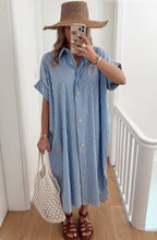 Cargar imagen en el visor de la galería, Striped Diamante Oversized Midaxi Shirt Dress