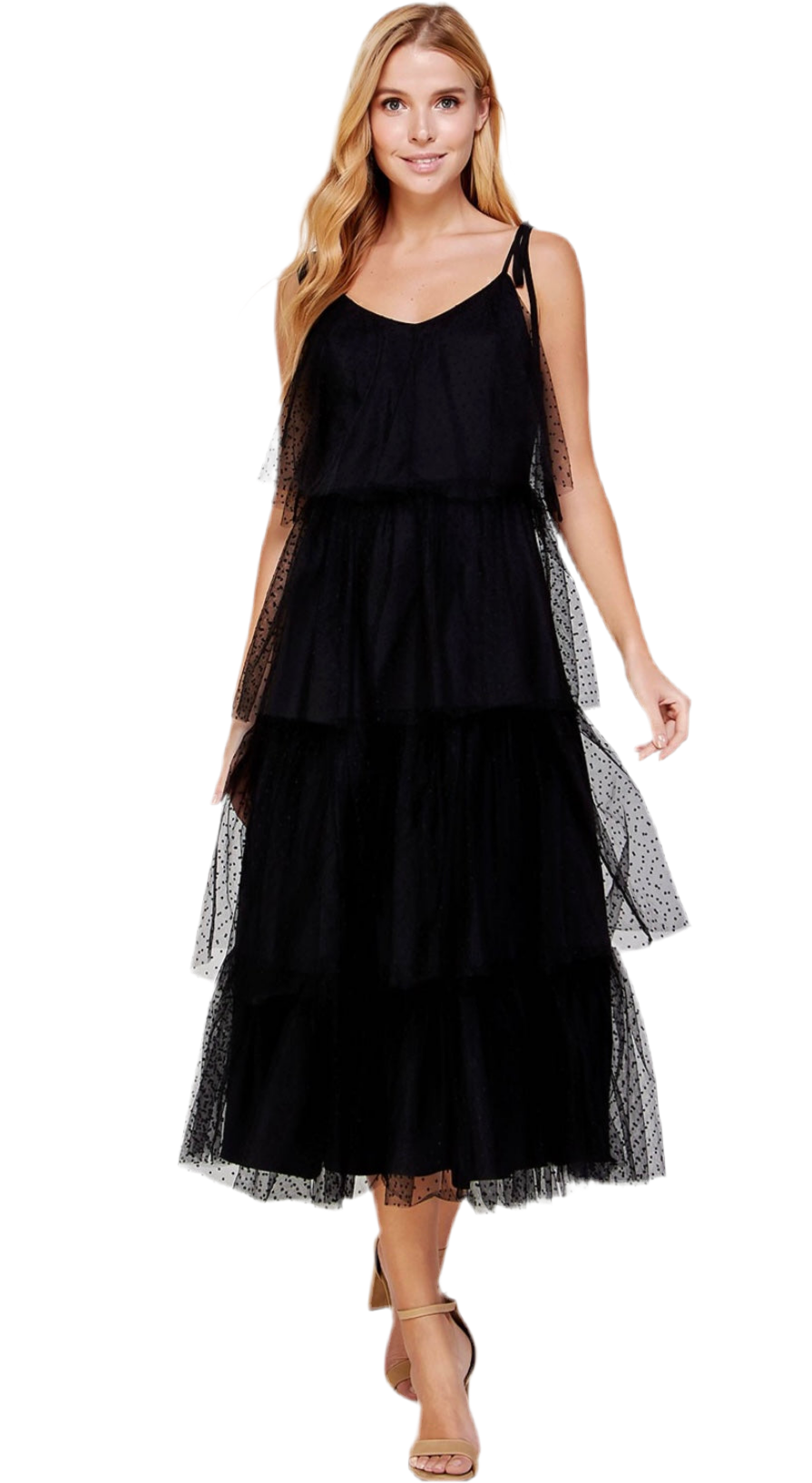 Mesh Polka-Dot Midi Dress