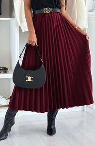 Pleated Chiffon Belted Midaxi Skirt
