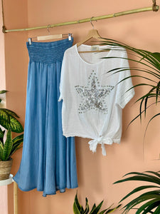 Rhinestone Star Linen Blouse
