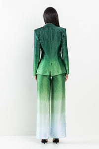 Ombre Print Satin Blazer & Pants SET