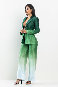 Ombre Print Satin Blazer & Pants SET