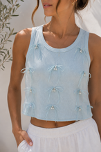Load image into Gallery viewer, Satin Bow Sleeveless Light Blue Tank Top
