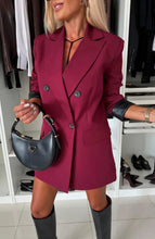 Load image into Gallery viewer, Faux Black Leather Detail Blazer Jacket Wine
