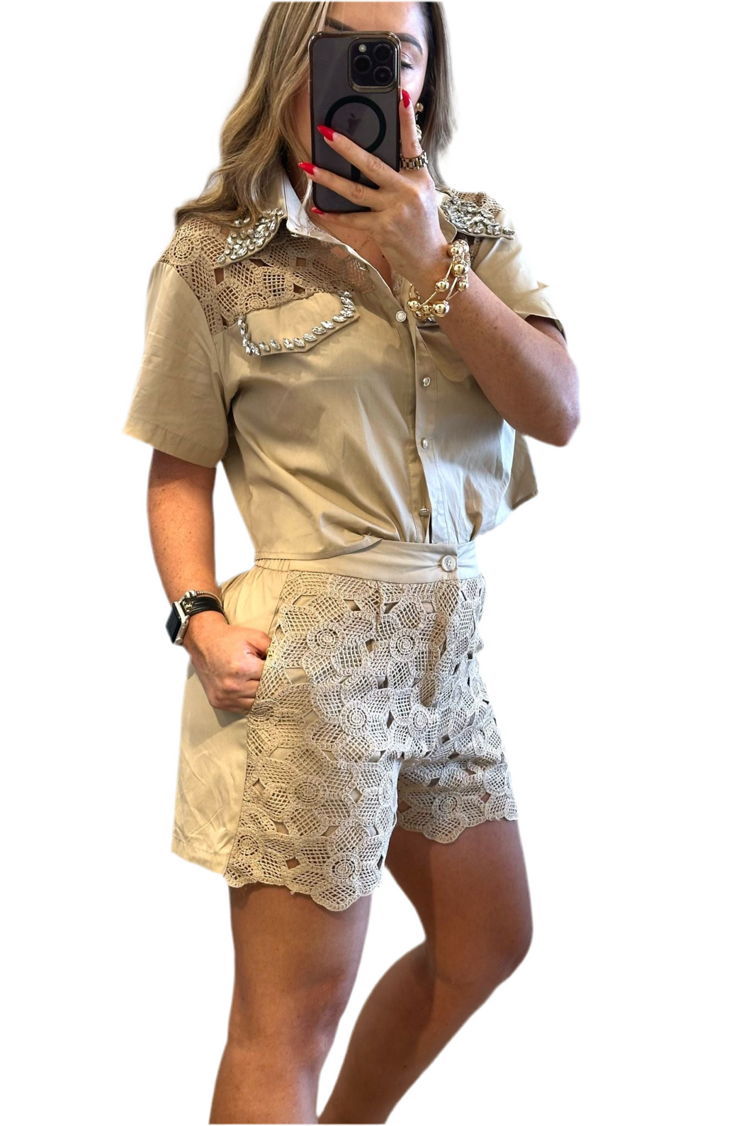 Mocha Lace & Rhinestones Details SET