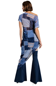 Mesh Denim Print Tunic
