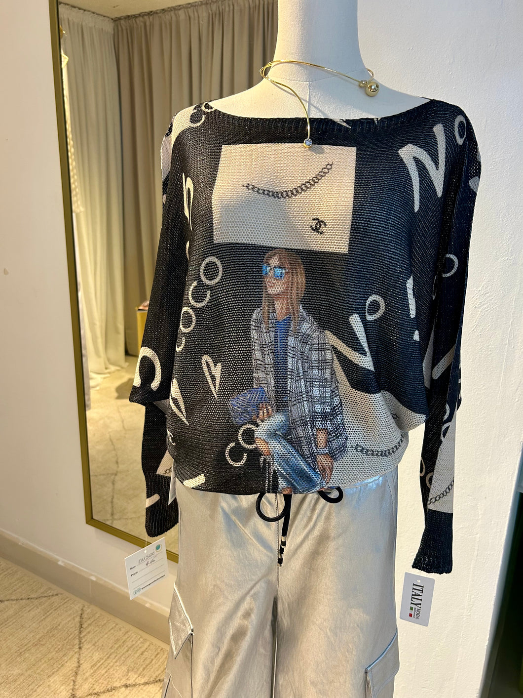 Printed Long Sleeve Knit Top