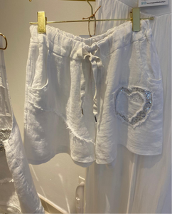 Linen Shorts with Sequins Heart