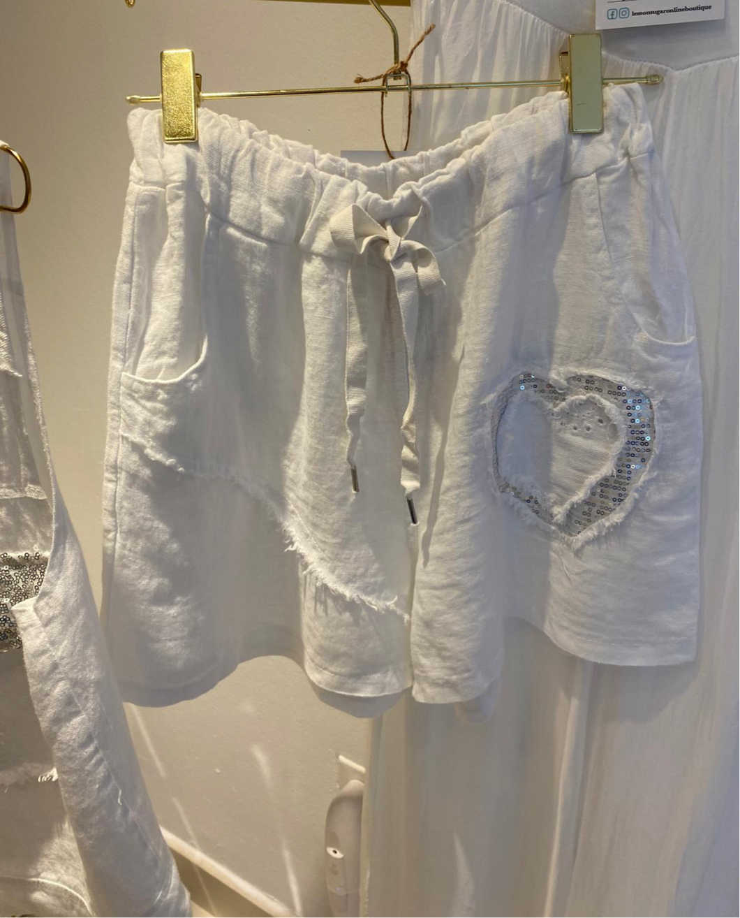 Linen Shorts with Sequins Heart