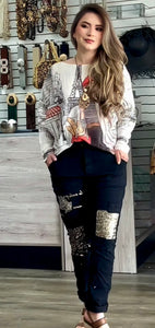 High-End Printed Long Sleeve Knit Top