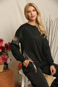 Rhinestone Detail Shoulder Sweatshirt