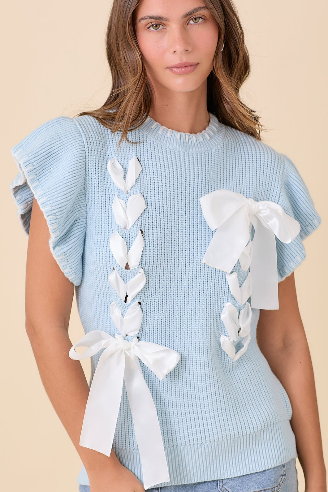 Knit Baby Blue Coquette Top