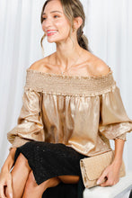 Load image into Gallery viewer, Off Shoulder Metallic Blouse

