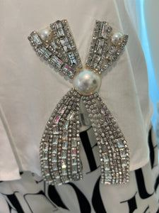 Ribbed Rhinestone Pearl Detail Top