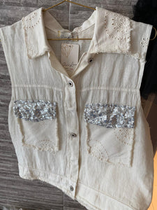 Linen Shorts with Sequins Heart