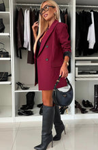 Load image into Gallery viewer, Faux Black Leather Detail Blazer Jacket Wine
