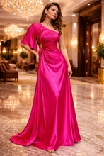 Cargar imagen en el visor de la galería, Magenta Satin Maxi Dress
