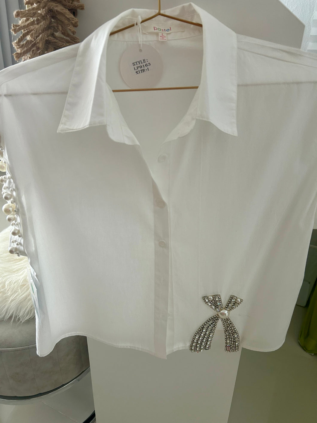Ribbed Rhinestone Pearl Detail Top