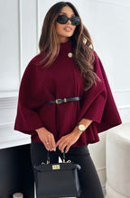 Load image into Gallery viewer, Belted Poncho Wine
