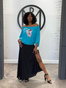 Woman Face Patch Designer Blouse Turquoise