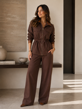 Load image into Gallery viewer, Peplum Zip Jacket &amp; Pants Set
