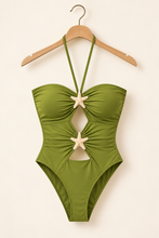 Load image into Gallery viewer, Olive Starfish Halter Cutout Bodysuit
