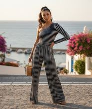 Load image into Gallery viewer, Striped Asymmetric Wide-Leg Jumpsuit
