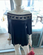 Load image into Gallery viewer, Black Boat Neck Crochet Top
