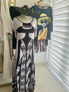 Woman Designer Black & White Maxi Dress