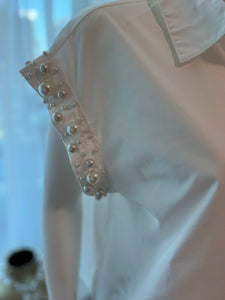 Ribbed Rhinestone Pearl Detail Top