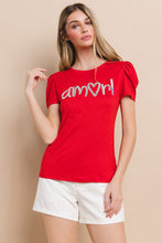 Load image into Gallery viewer, Amor Foil Print Puff Shoulder Top
