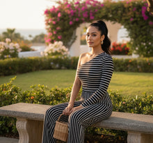 Load image into Gallery viewer, Striped Asymmetric Wide-Leg Jumpsuit
