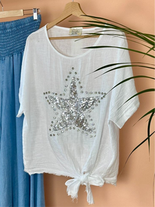 Rhinestone Star Linen Blouse