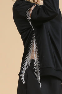 Rhinestone Detail Shoulder Sweatshirt