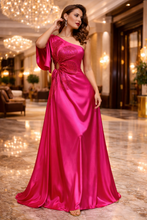 Cargar imagen en el visor de la galería, Magenta Satin Maxi Dress
