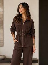 Load image into Gallery viewer, Peplum Zip Jacket &amp; Pants Set
