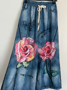 Casual Denim Print Graphic Wide Leg Pants