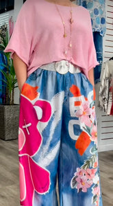 Casual Denim Print Graphic Wide Leg Pants