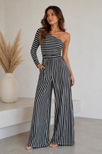 Cargar imagen en el visor de la galería, Striped Asymmetric Wide-Leg Jumpsuit
