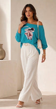 Load image into Gallery viewer, Woman Face Patch Designer Blouse Turquoise
