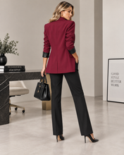 Cargar imagen en el visor de la galería, Faux Black Leather Detail Blazer Jacket Wine
