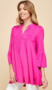 Fuchsia V Neck Flared Sleeve Top