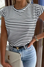 Cargar imagen en el visor de la galería, Stripes Cap Sleeves T-Shirt Blouse
