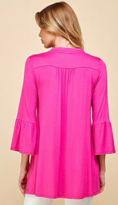 Fuchsia V Neck Flared Sleeve Top