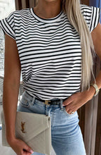 Cargar imagen en el visor de la galería, Stripes Cap Sleeves T-Shirt Blouse
