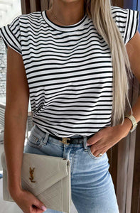 Stripes Cap Sleeves T-Shirt Blouse