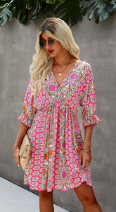 Paisley Print Kimono Dress